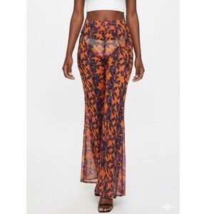 prettylittlething NWT Orange Floral‎ Chiffon Beach Flare Pants Women's Size 22